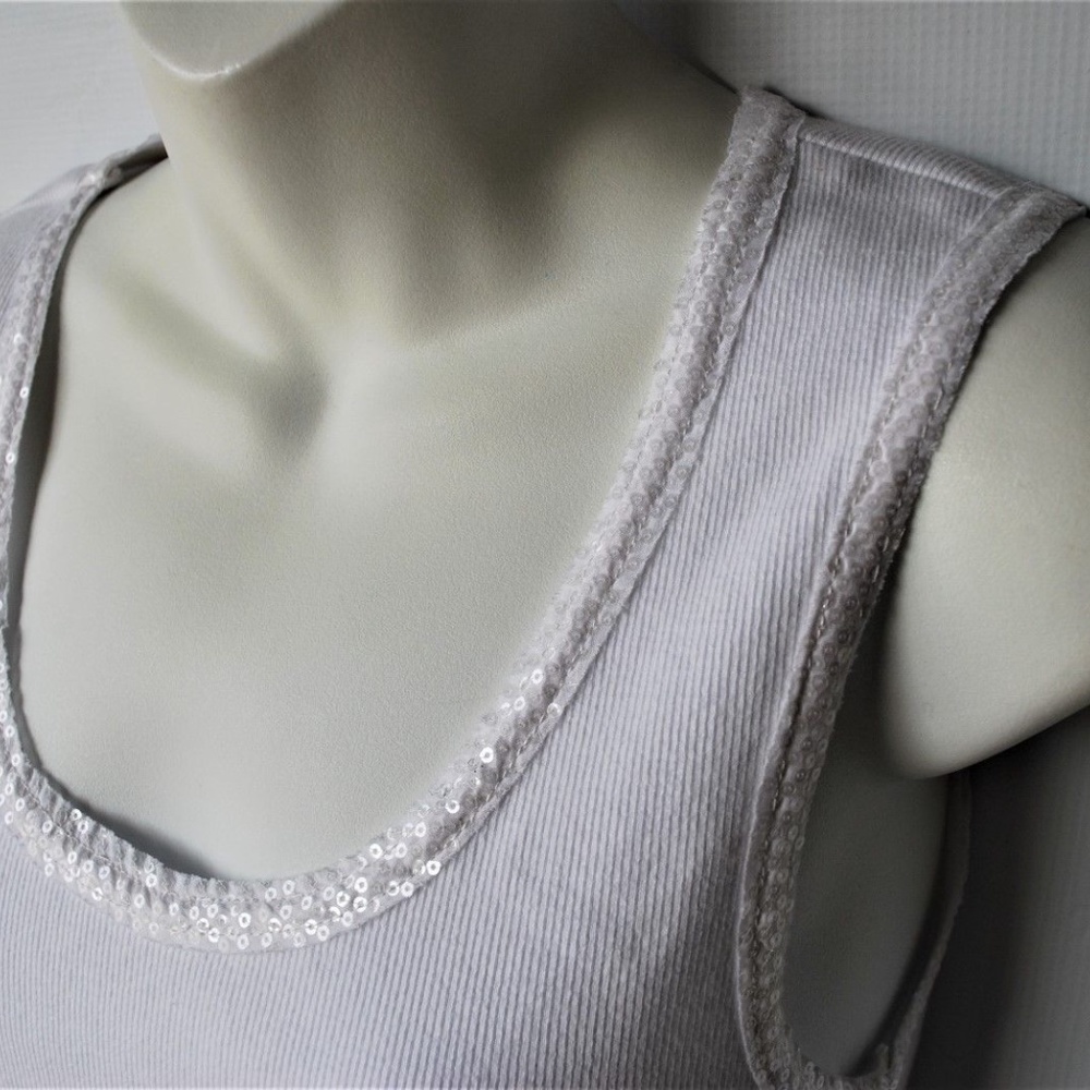 Soft Surroundings Sequined White Basic Tank Top - image 3